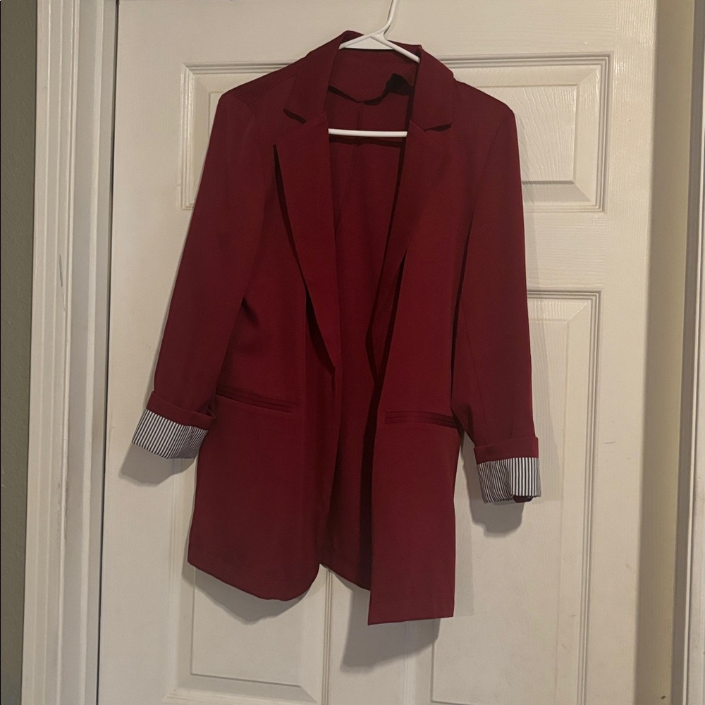 SHEIN Burgundy Open Front Blazer